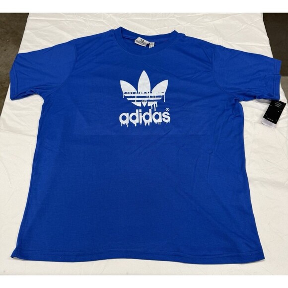 Adidas Trefoil Logo Shirt XL Blue Drip Graphic End Plastic Waste NWT Streetwear - Picture 6 of 8